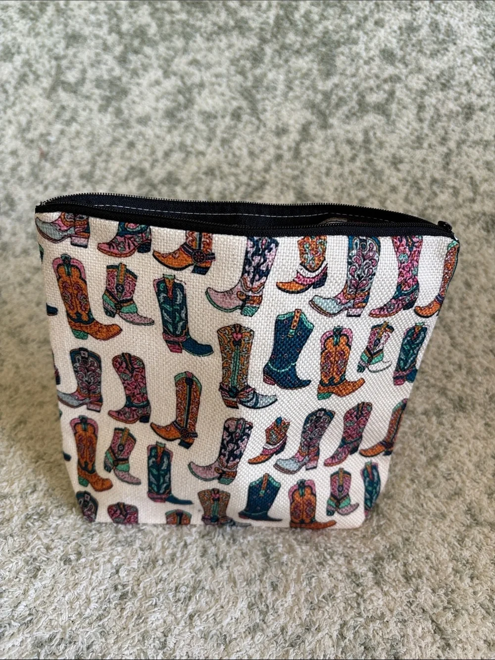Colorful Western Cowboy Boot Cosmetic Travel Zipper Bag NWT 8.5x7.5x2”